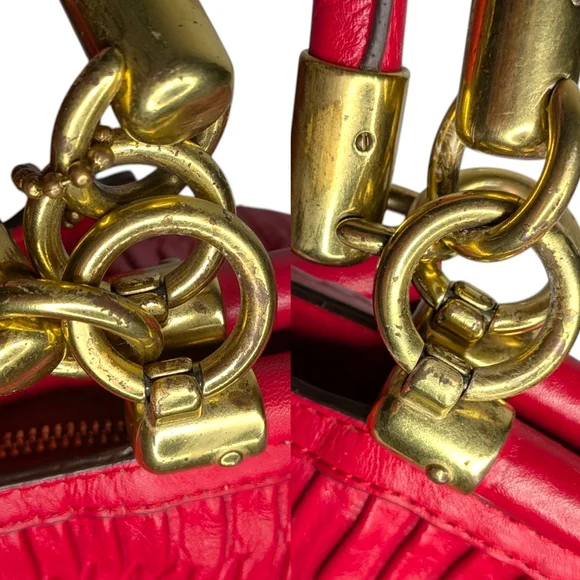 Coach Madison Large Pleated Gathered Red Pink Leather Shoulder Bag Satchel 21281 - Picture 14 of 16